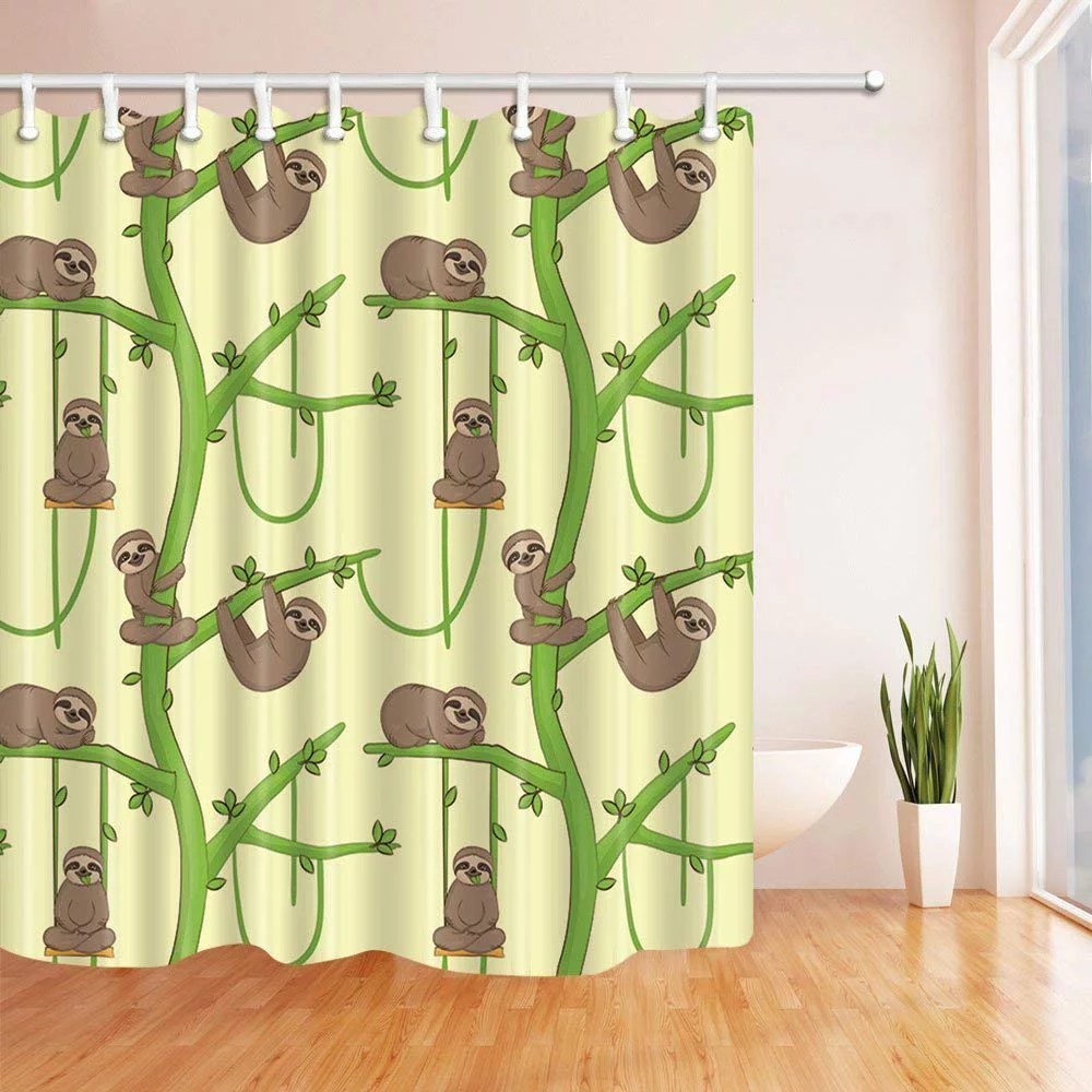 WOPOP Animal Decor Cartoon Sloth on the Tree Polyester Fabric Bath