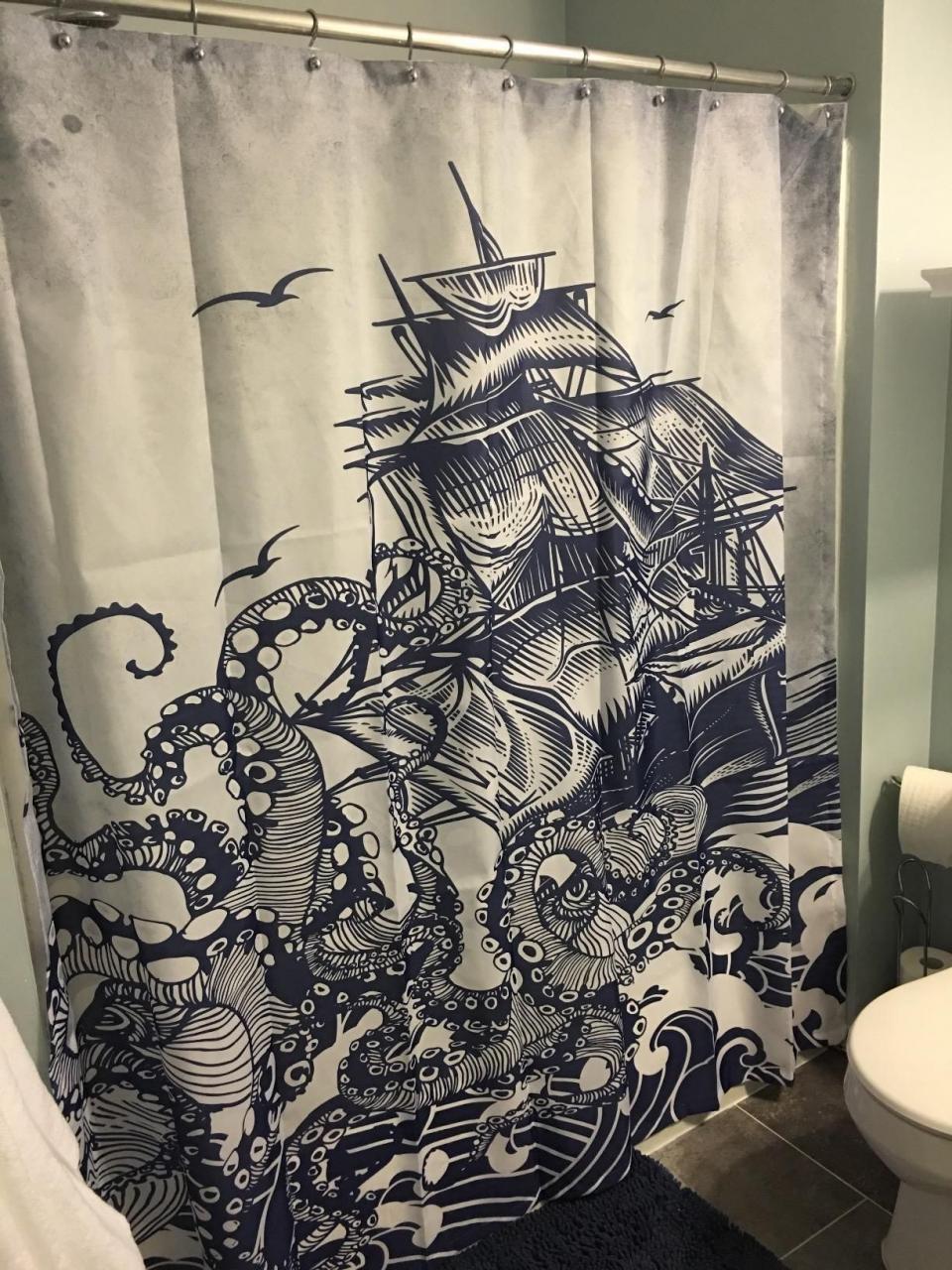 Awesome Kraken with Sailboat Octopus Shower Curtain Bathroom Decor in