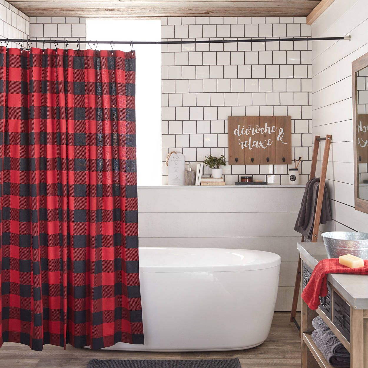 Bring a modern rustic touch into your bathroom with this stylish