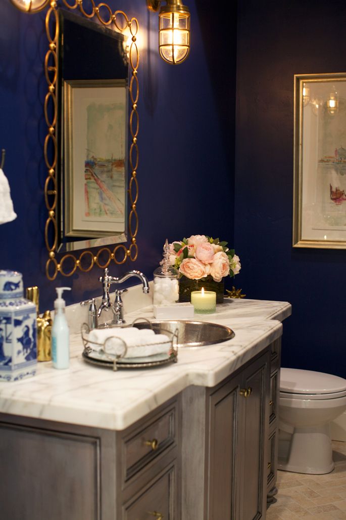 {my style at home} The Powder Room… Gold powder, Navy blue and Bath