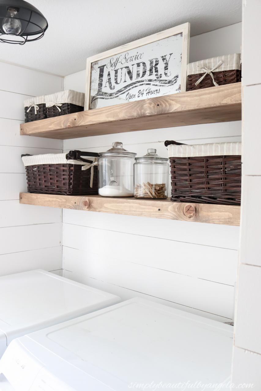 DIY Rustic Farmhouse Laundry Room Shelves Rustic farmhouse laundry