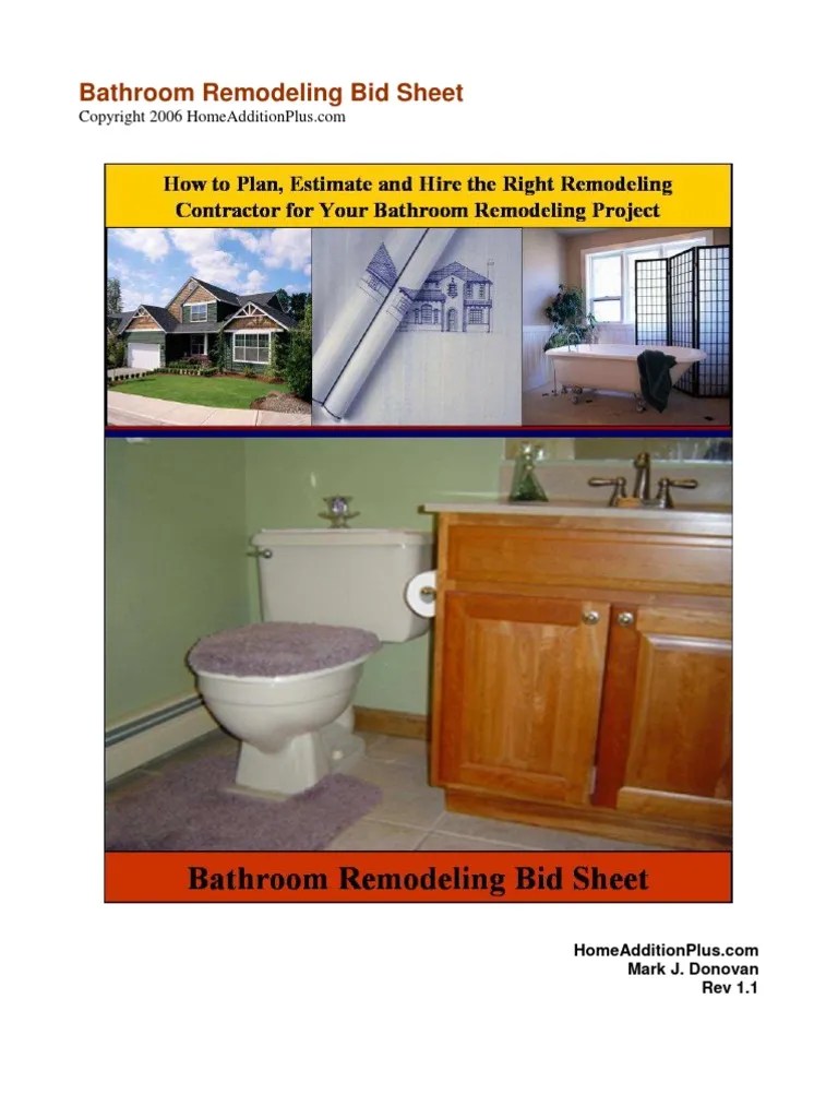 Bathroom Remodeling Bid Sheet Preview Rev1.1 Bathroom Framing