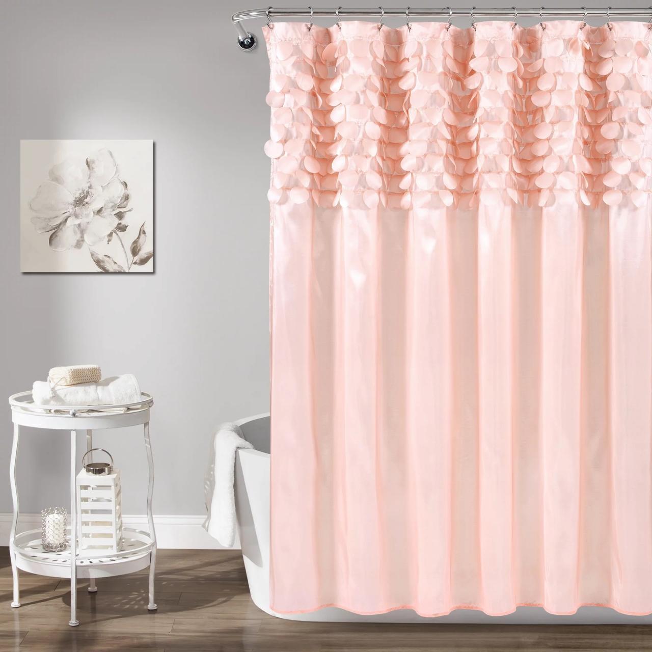 Lush Decor Lillian Textured Polyester Shower Curtain, 72x72, Blush