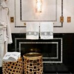 black golden colors modern interiors Gold bathroom decor, Black and