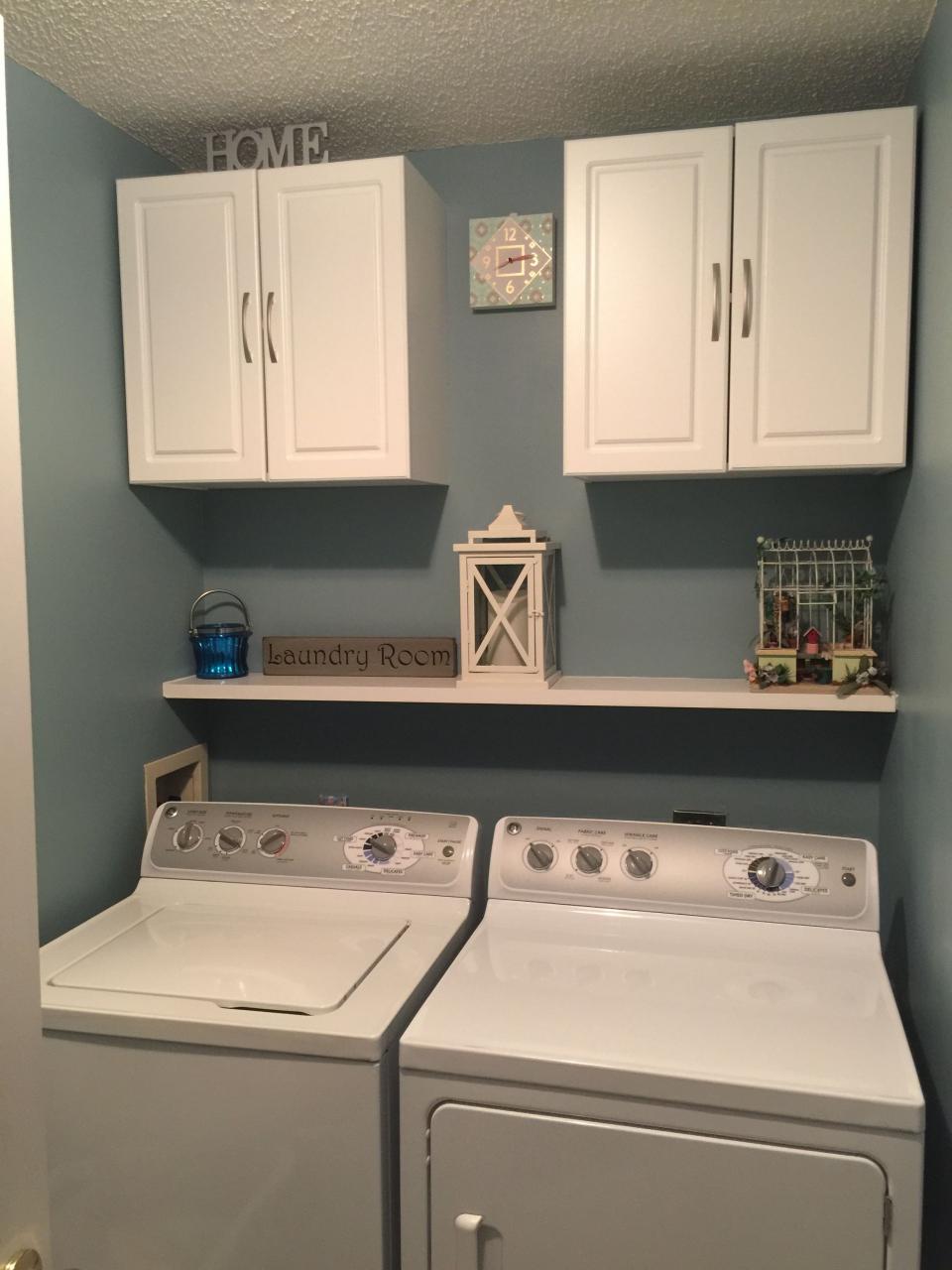Laundry Room After paint and adding of and floating shelf