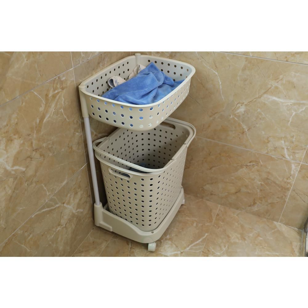 Basicwise 2 Tier Plastic Laundry Basket with WheelsQI003311 The Home