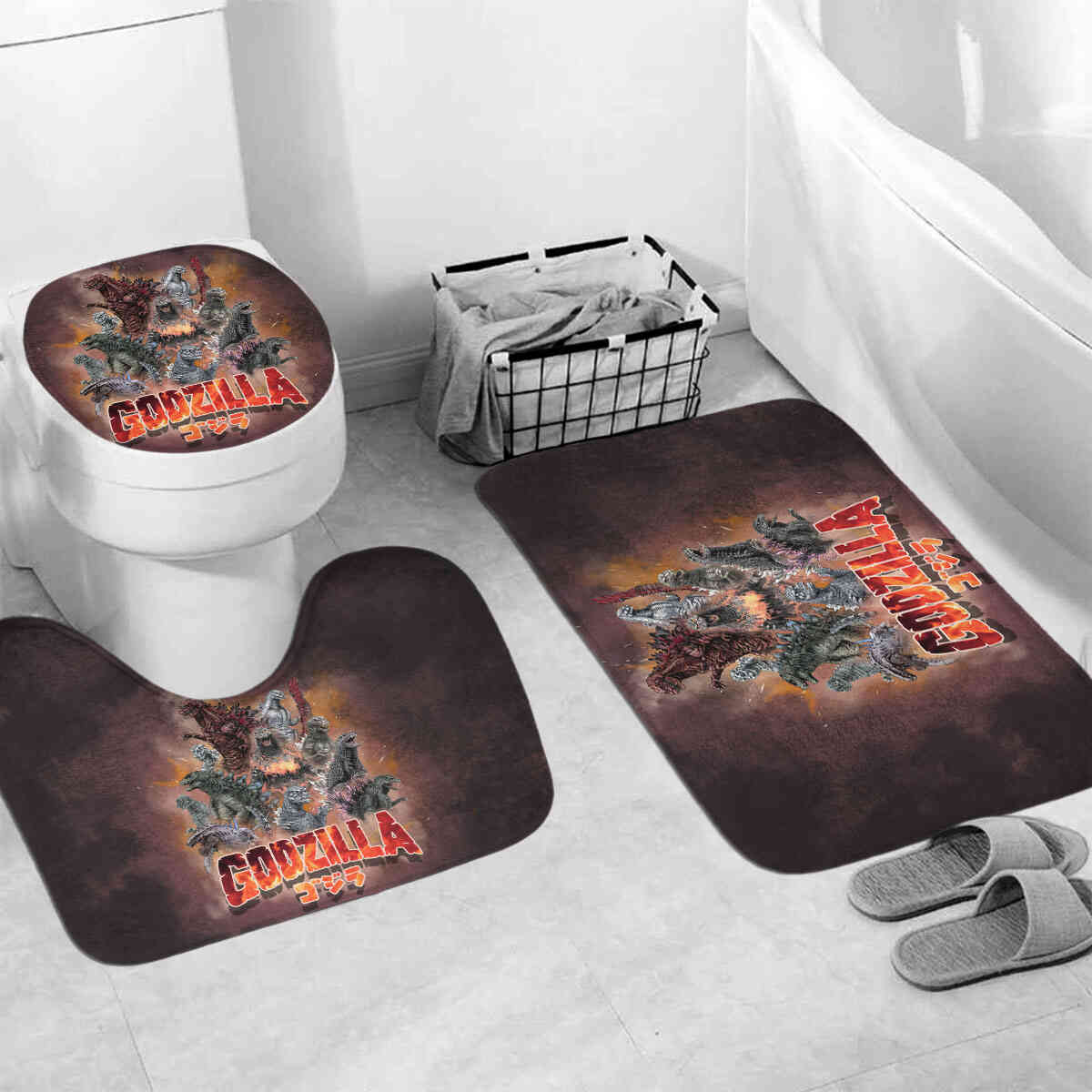 Godzilla Bathroom Mat Set and Shower Curtain TrendySweety