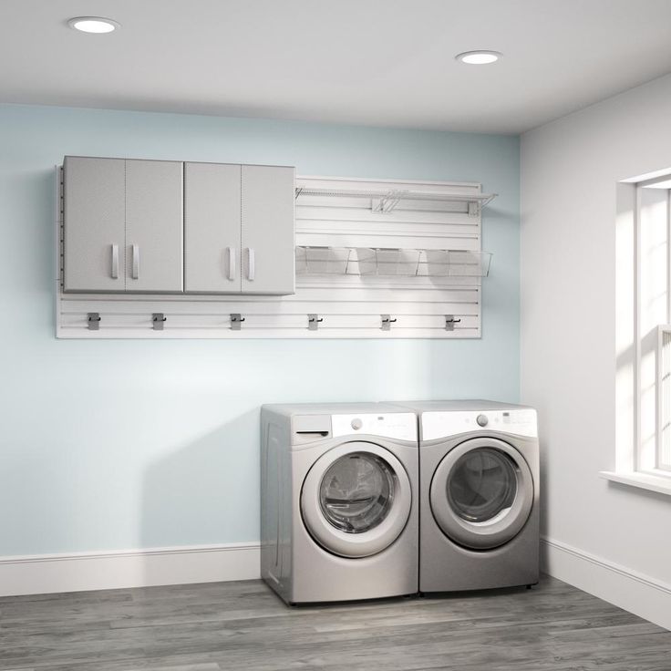 Flow Wall Modular Laundry Room Storage Set with Accessories in Platinum