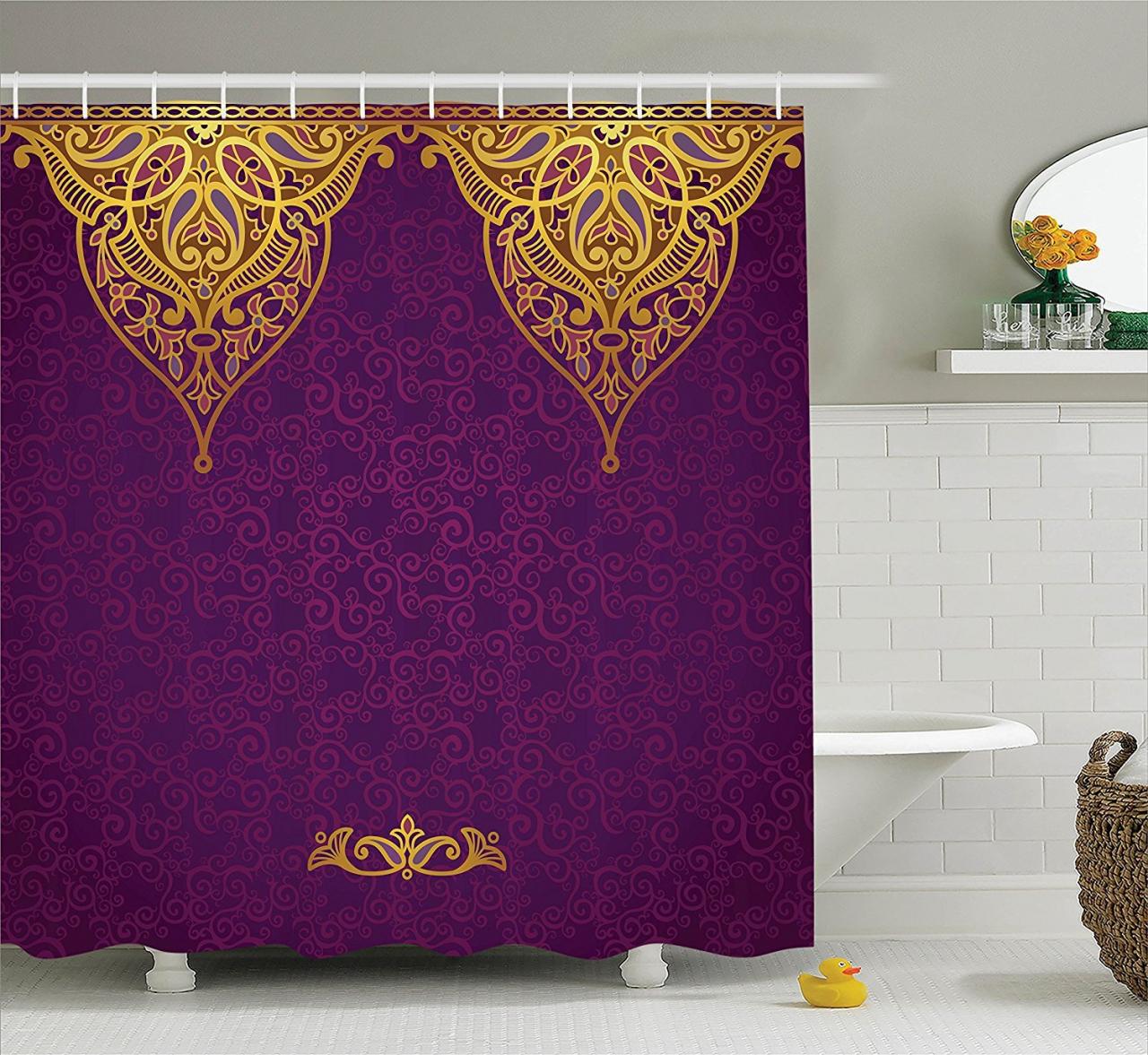 Boho Royal Palace Purple Gold Shower Curtain Gold shower curtain