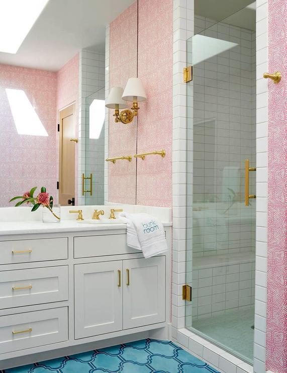 Pink and Blue Girls Bathroom Contemporary Bathroom