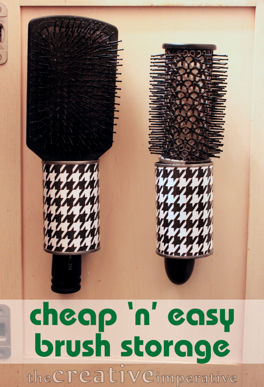 The Creative Imperative Hanging Hairbrush Storage from Tin Cans