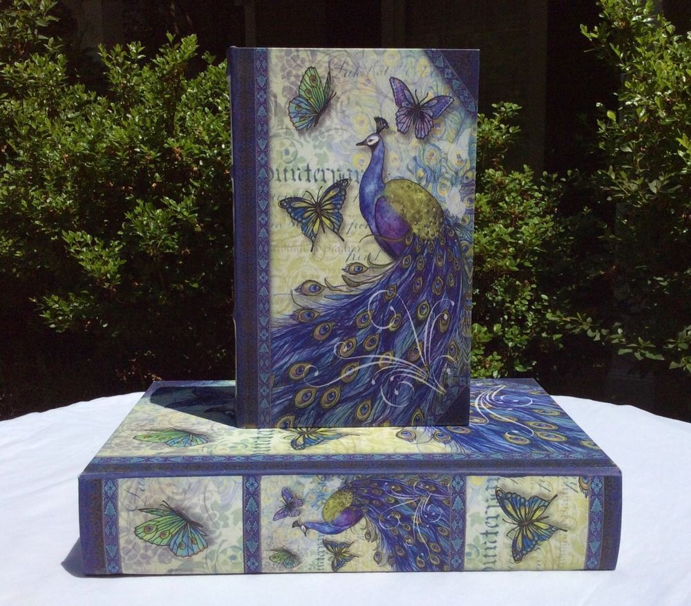 Blue Peacock French Keepsake Decorative Secret Storage Book Boxes