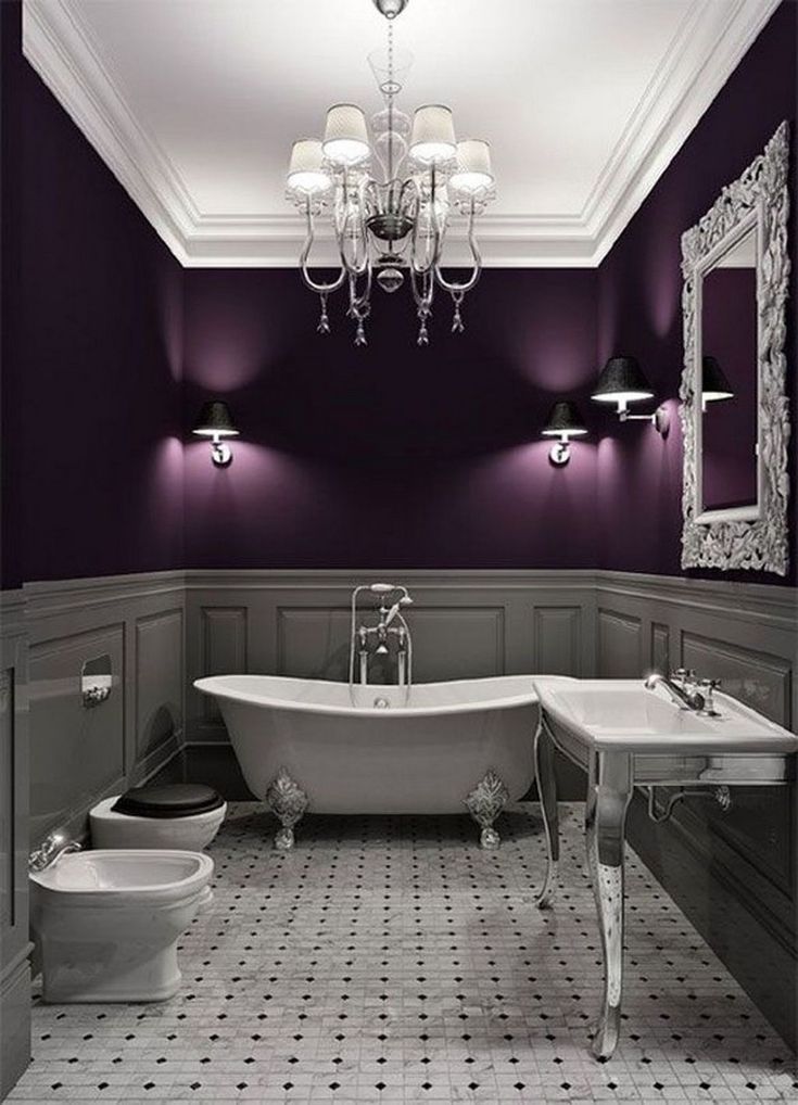 45+ Beautiful And Cozy Modern Bathroom Design Ideas Purple walls
