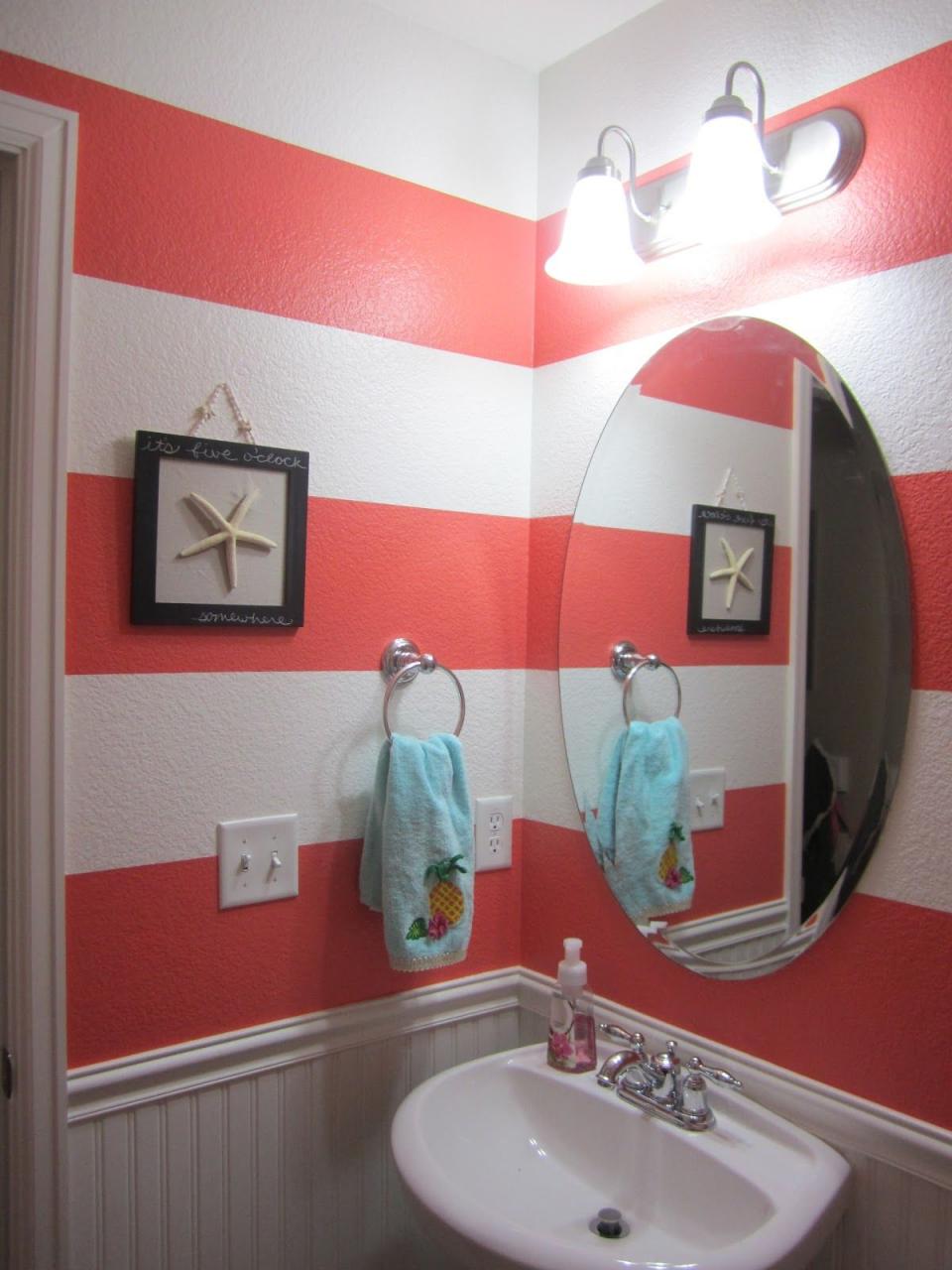 Just Another Day In Paradise Coral {Striped} Bathroom Coral bathroom