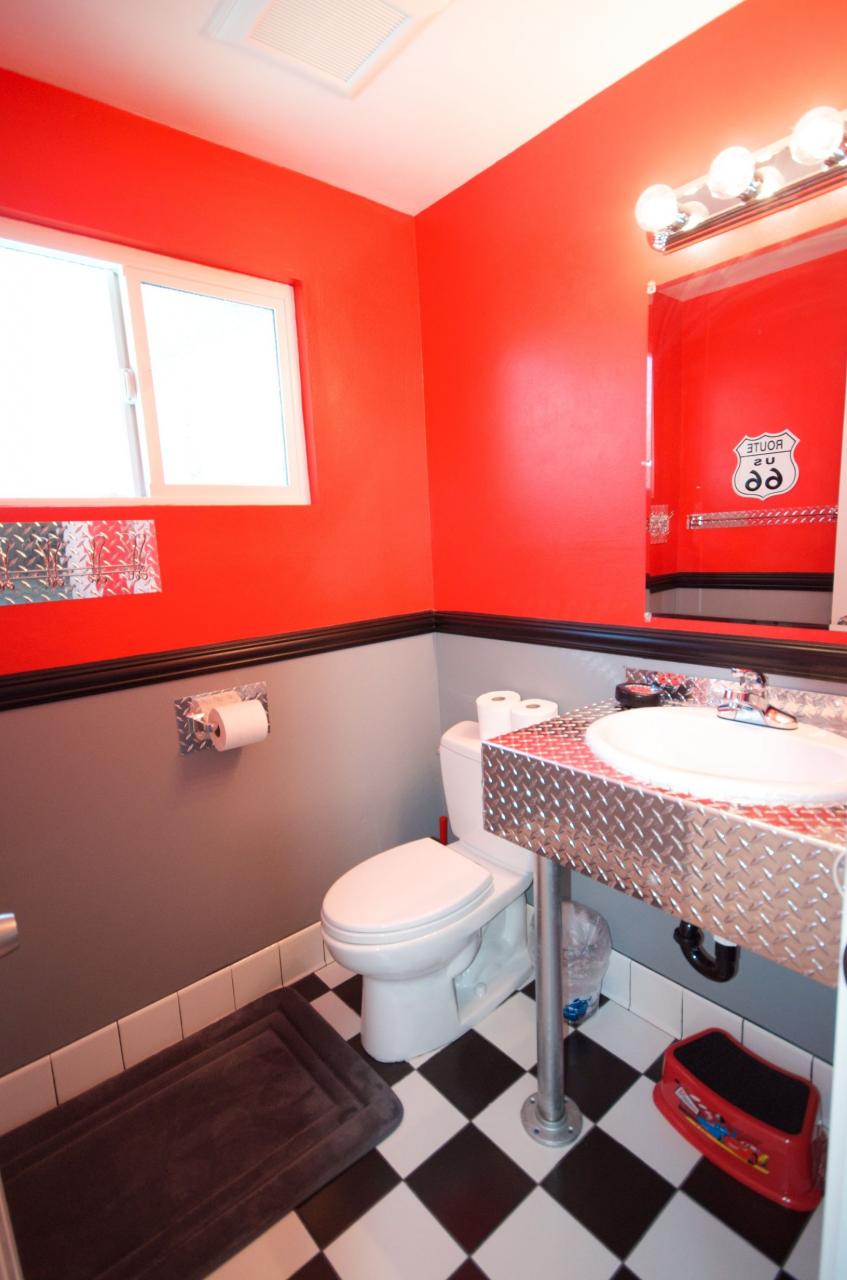 Disney Cars themed bathroom, complete with bathroom finishes by http