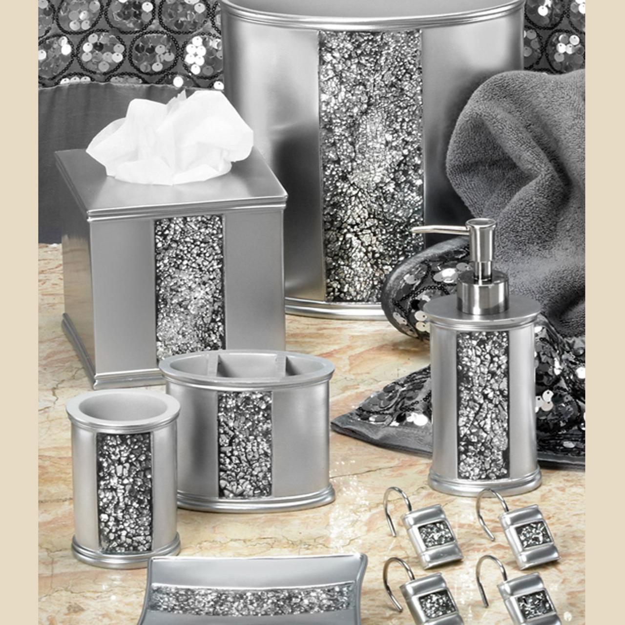 Sinatra Silver Bling Shower Curtain and Bath Accessories in 2020