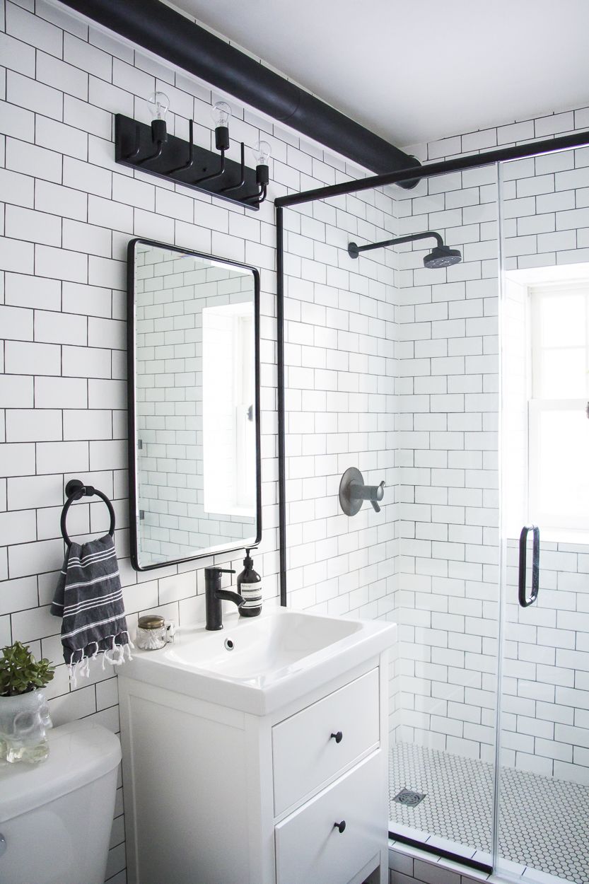 A Modern Meets Traditional Black and White Bathroom Makeover