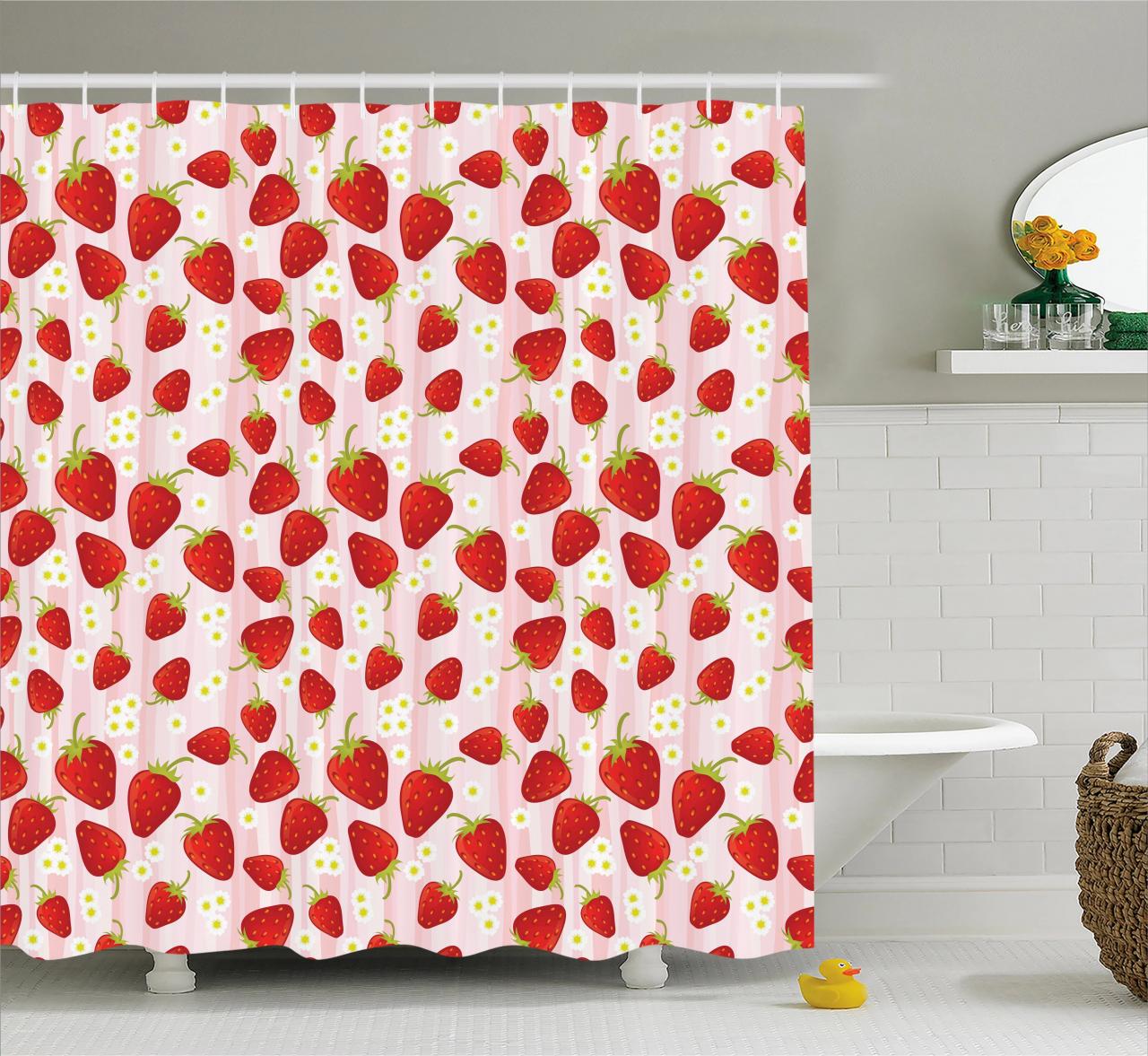 Strawberry Shower Curtain, Delicious Summer Fruit Snacks and Daisy