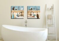 Gango Home Decor Classic Bathroom Wall Art; Two Blue 16x16in Hand