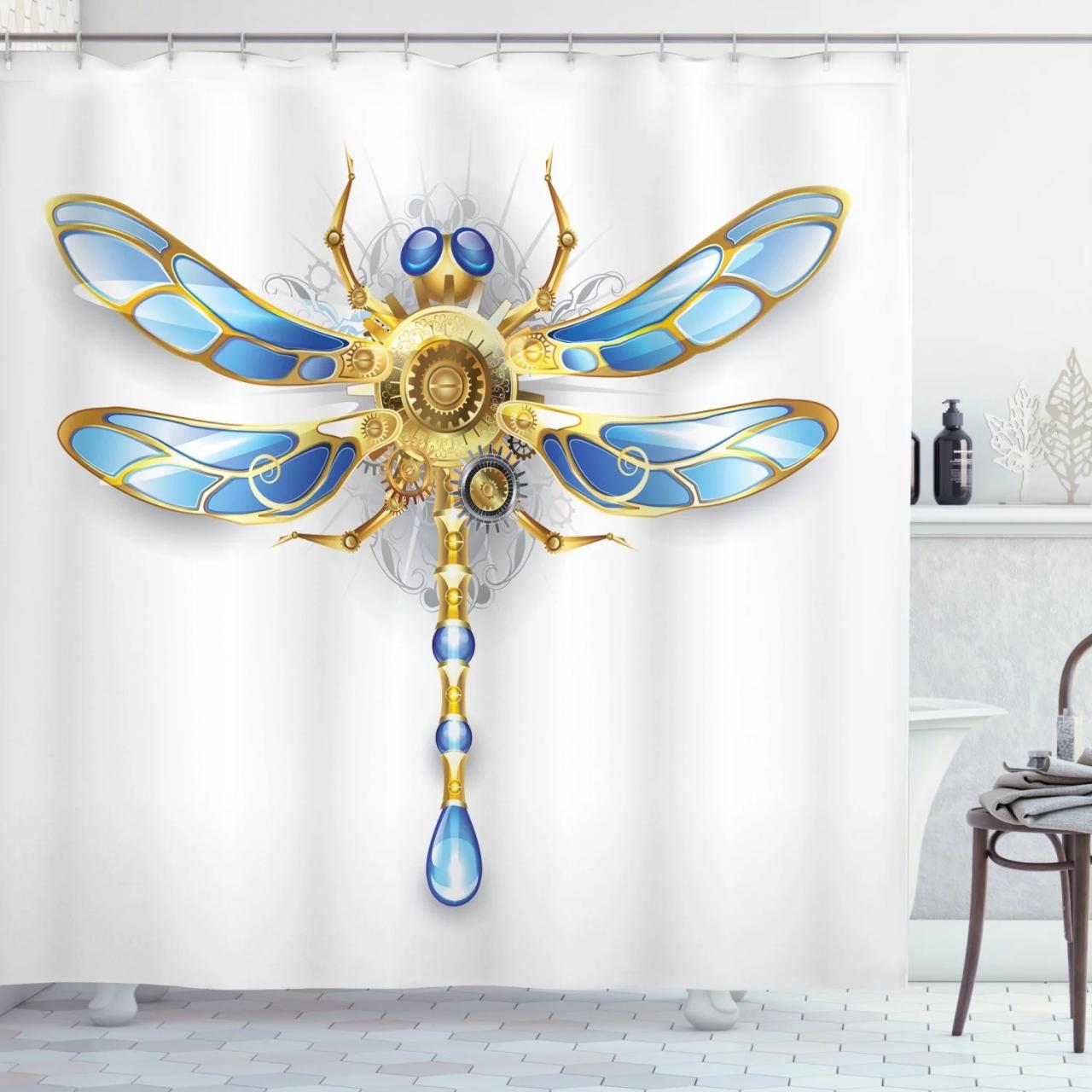 Dragonfly Shower Curtain, CloseUp View of Mechanical Dragonfly with