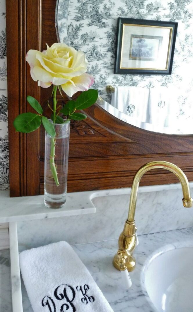 one simple flower on your bathroom vanity, makes a lovely statement for