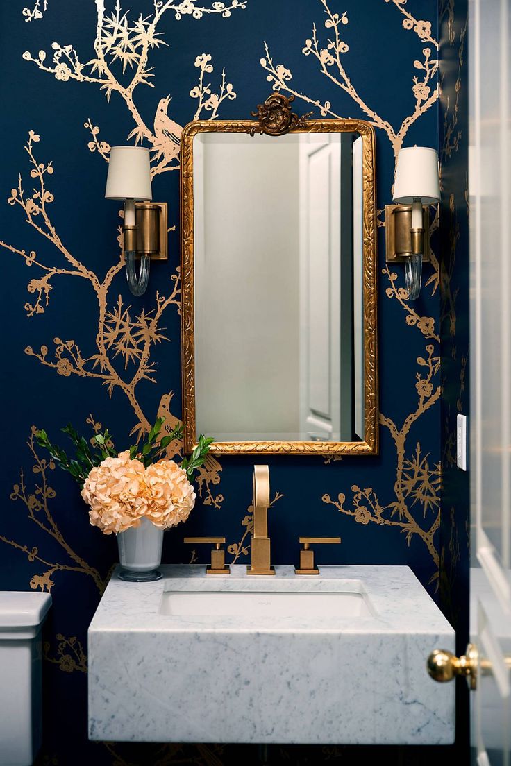 navy blue and gold bathroom Google Search Powder room decor