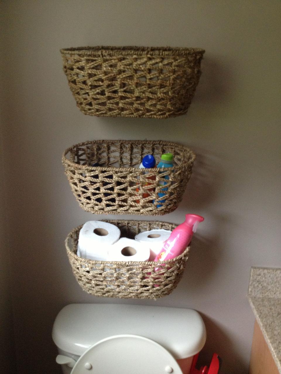 MY version of hanging bathroom baskets. Baskets purchased at Joanne's