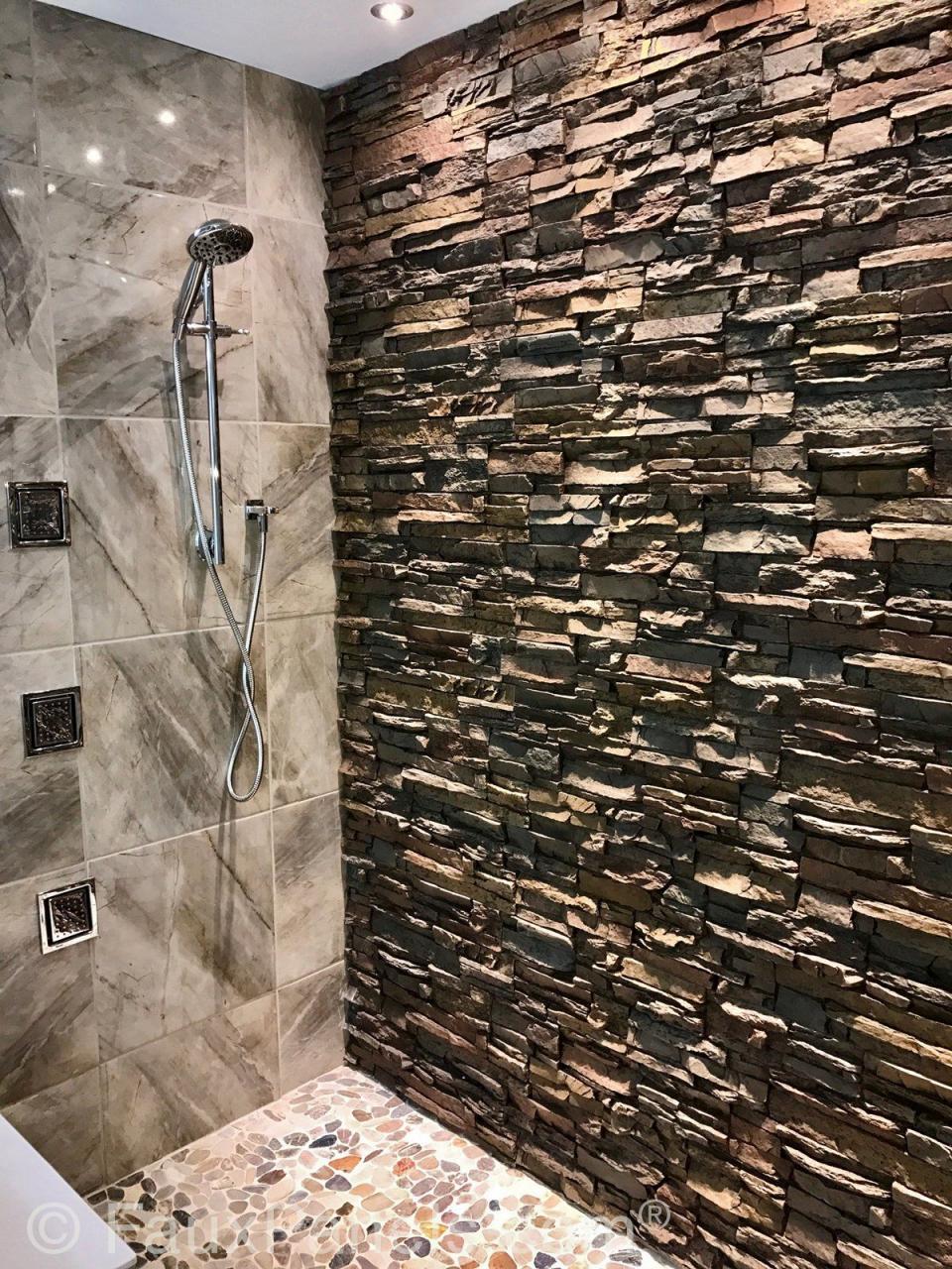 Waterproof Bathroom Wall Panels Design w/Stone, Brick Style