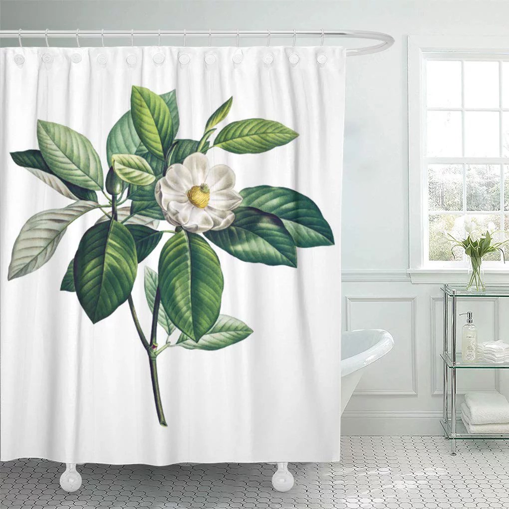 CYNLON Green Magnolia Elegant Rare Botanical White Plant Bathroom Decor