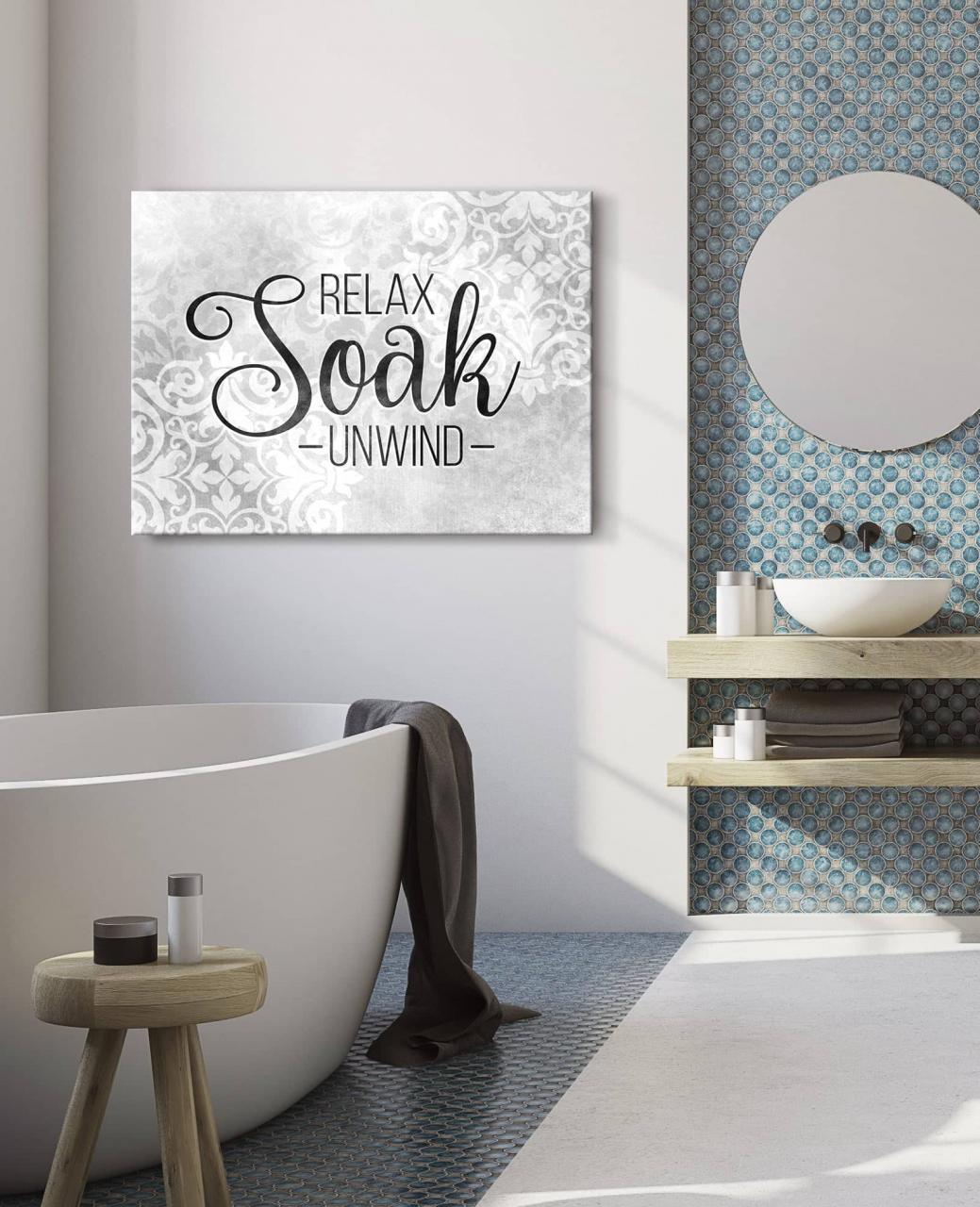 Bathroom Wall Art Relax Soak Unwind V2 (Wood Frame Ready To Hang