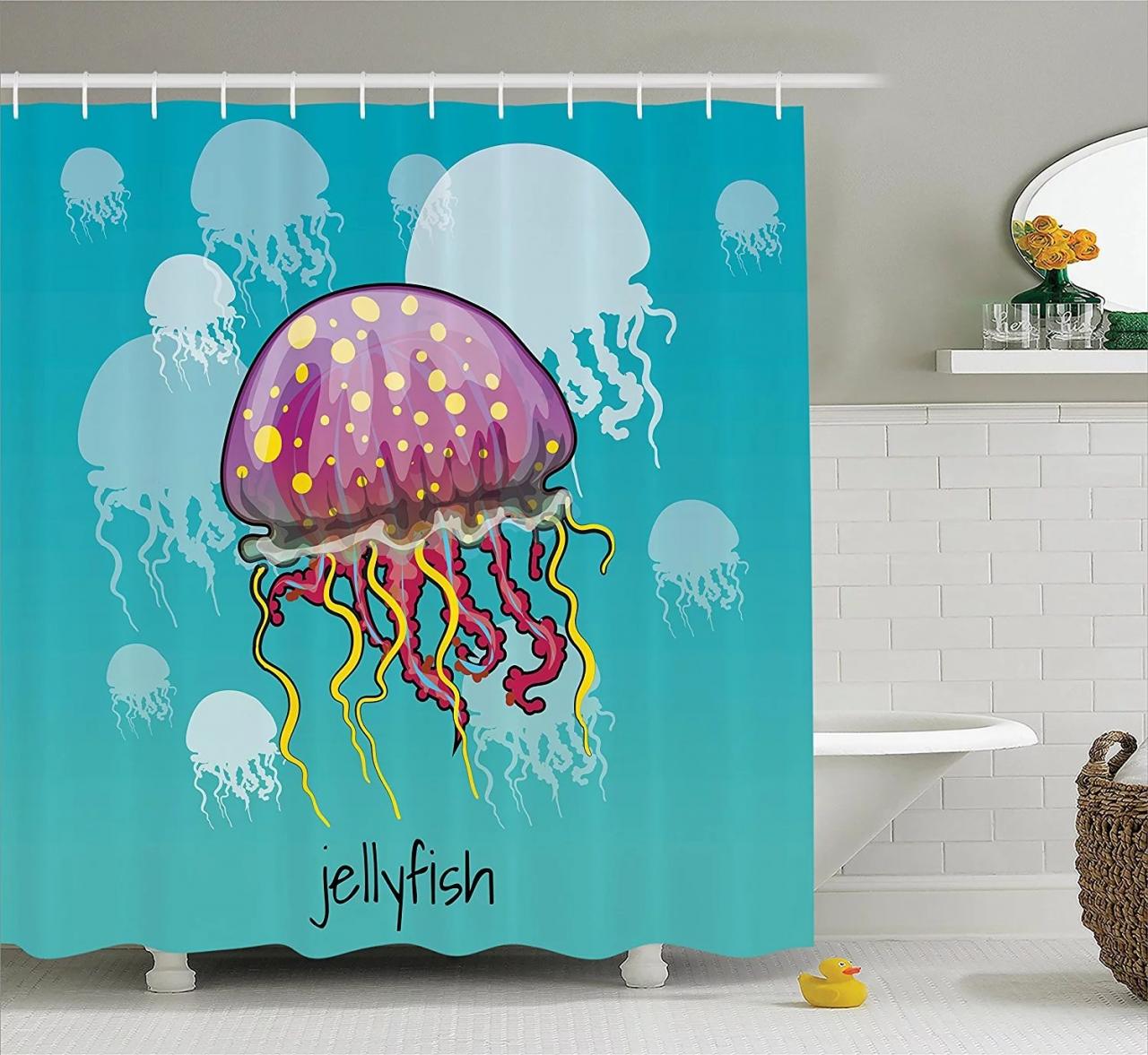Jellyfish Decor Collection, Color Spotted Jellyfish on aqua Background