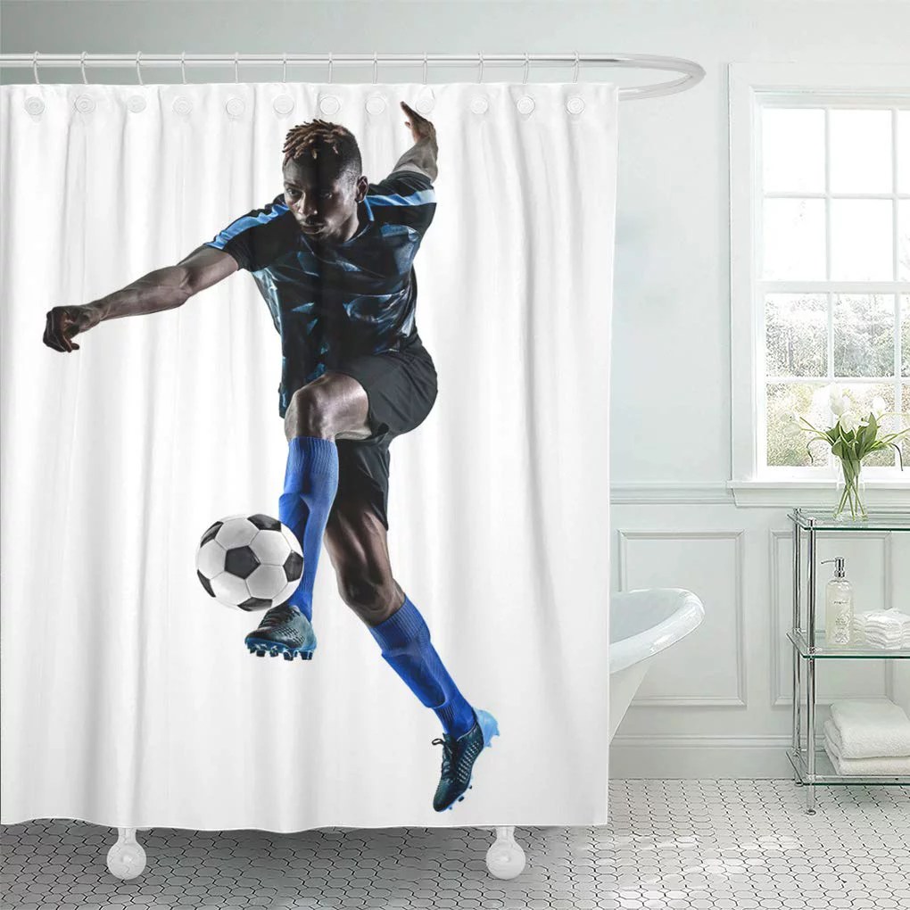 CYNLON Black Football One Soccer Player Man Playing Bathroom Decor Bath