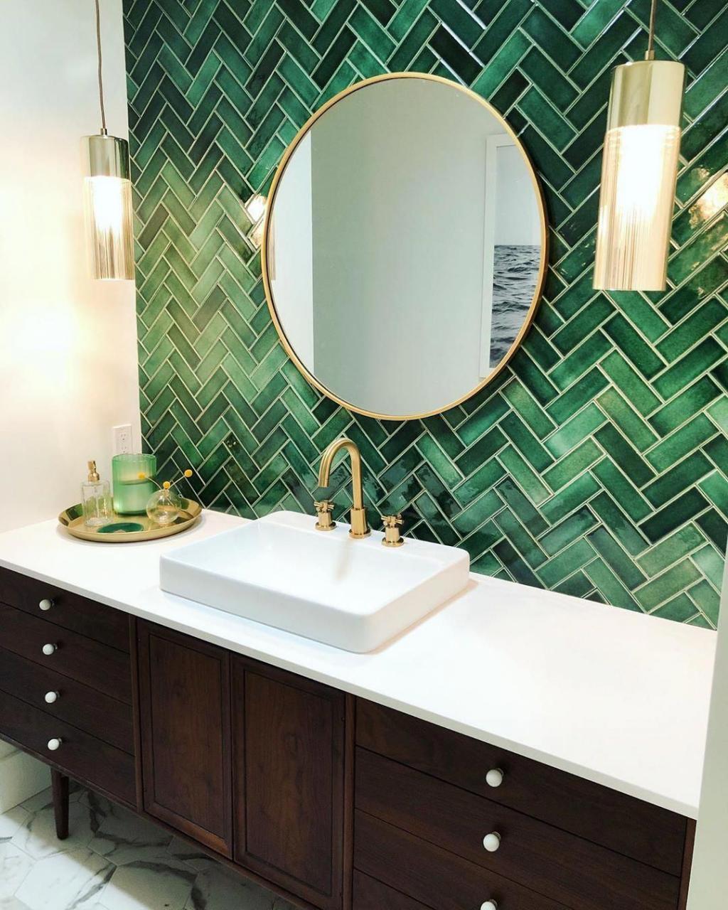 Bathroom goals. 💚🙌🏼Custom imported tile backsplash in beautiful emerald