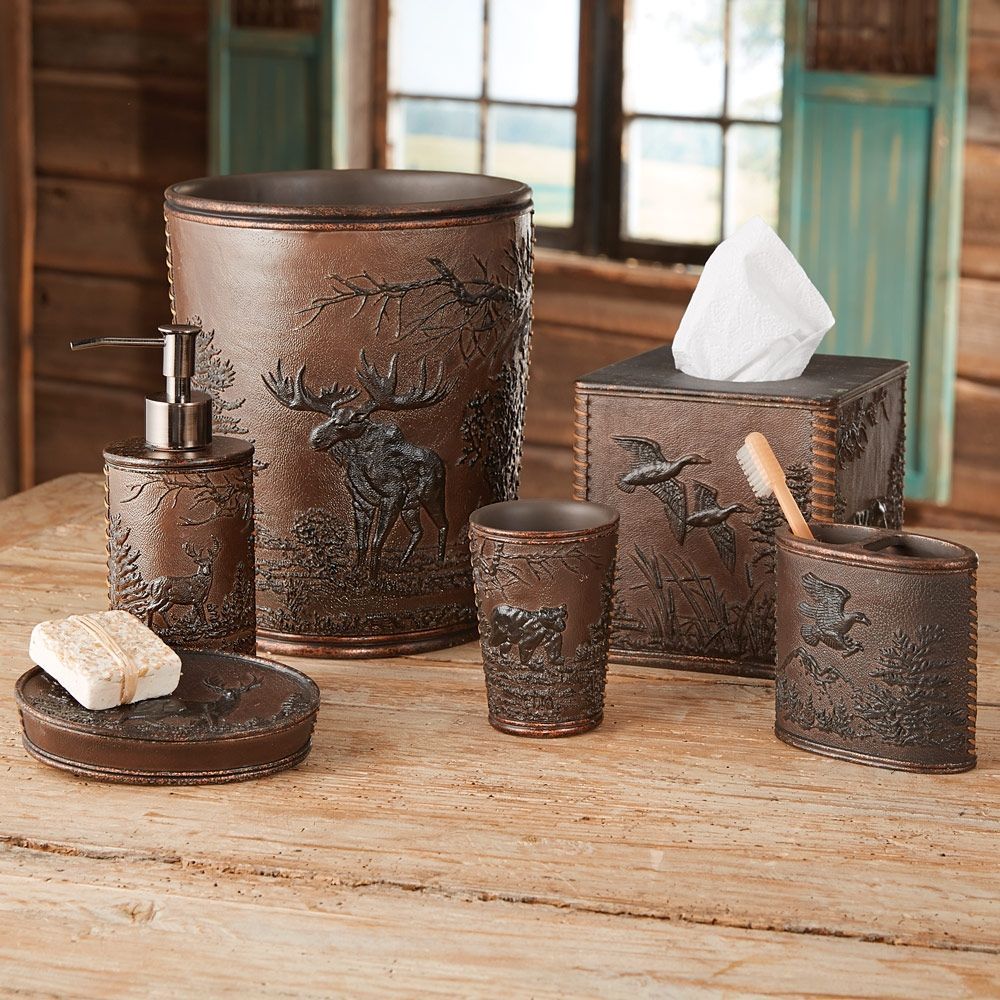 Bear Bathroom Accessories Sets Rustic bathroom accessories, Rustic