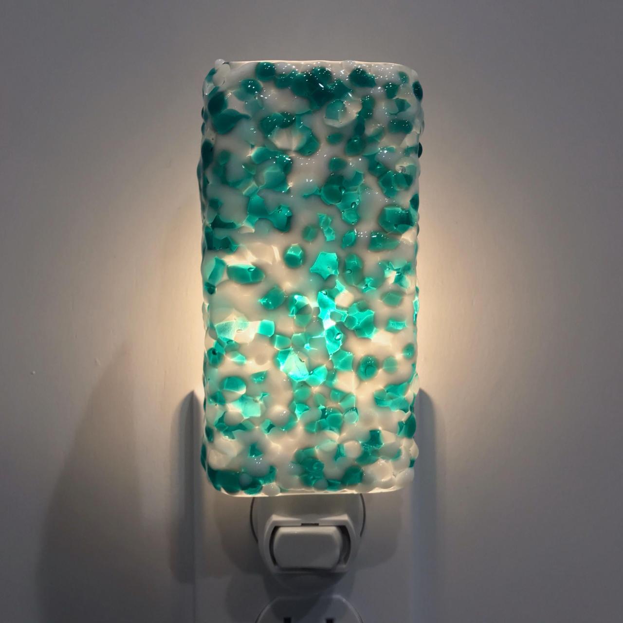 Glass Night Light Teal White and Clear Fused Glass Handmade Etsy