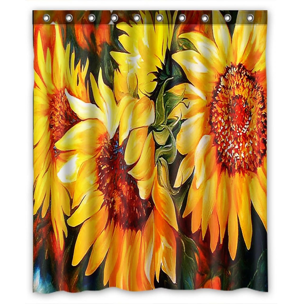 ZKGK Sunflowers Waterproof Shower Curtain Bathroom Decor Sets with