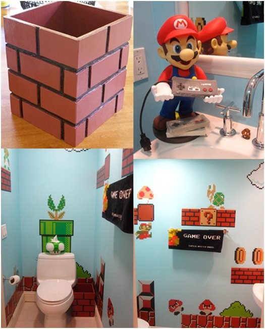 Mario bathroom Game room family, Game room decor, Game room design