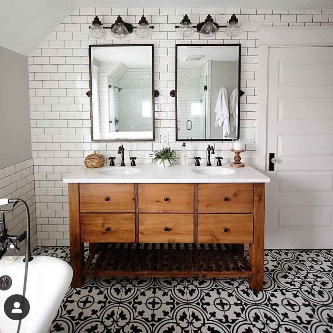 Farmhouse Is My Style on Instagram “Dual sink vanity, floor to ceiling