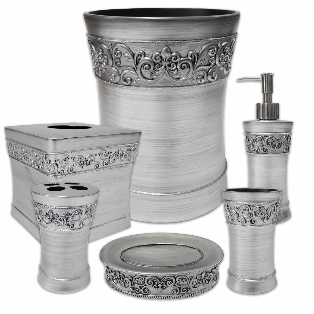 Popular Bath Murano 6 Piece Bathroom Resin Accessory Set Silver
