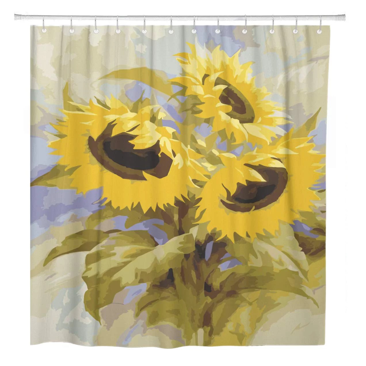 CYNLON Fresh Watercolor Sunflower Bathroom Decor Bath Shower Curtain