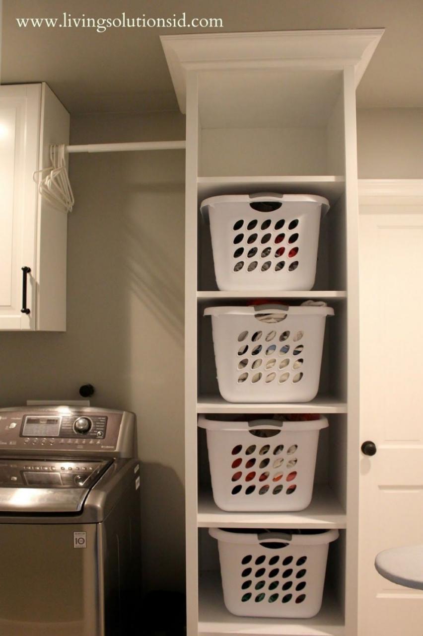 Laundry Room Basket Storage Laundry basket shelves, Laundry room