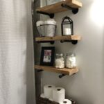 Farmhouse rustic bathroom shelves with dollar store decor Bathroom