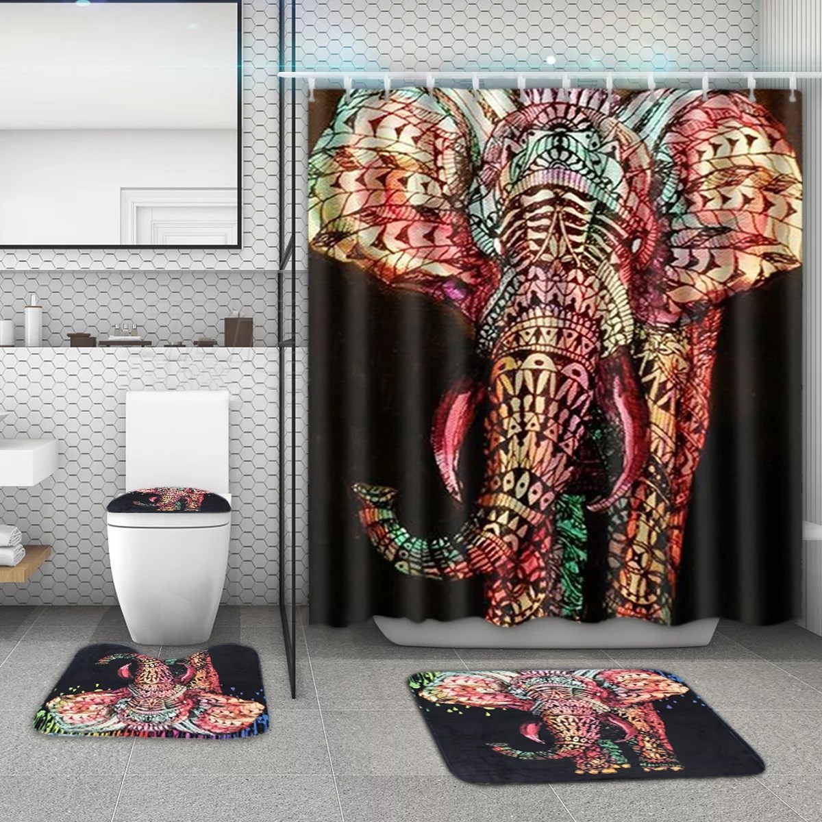 3Pcs African Girl Elephant Ocean Tower MultiStyle Bathroom Shower Set