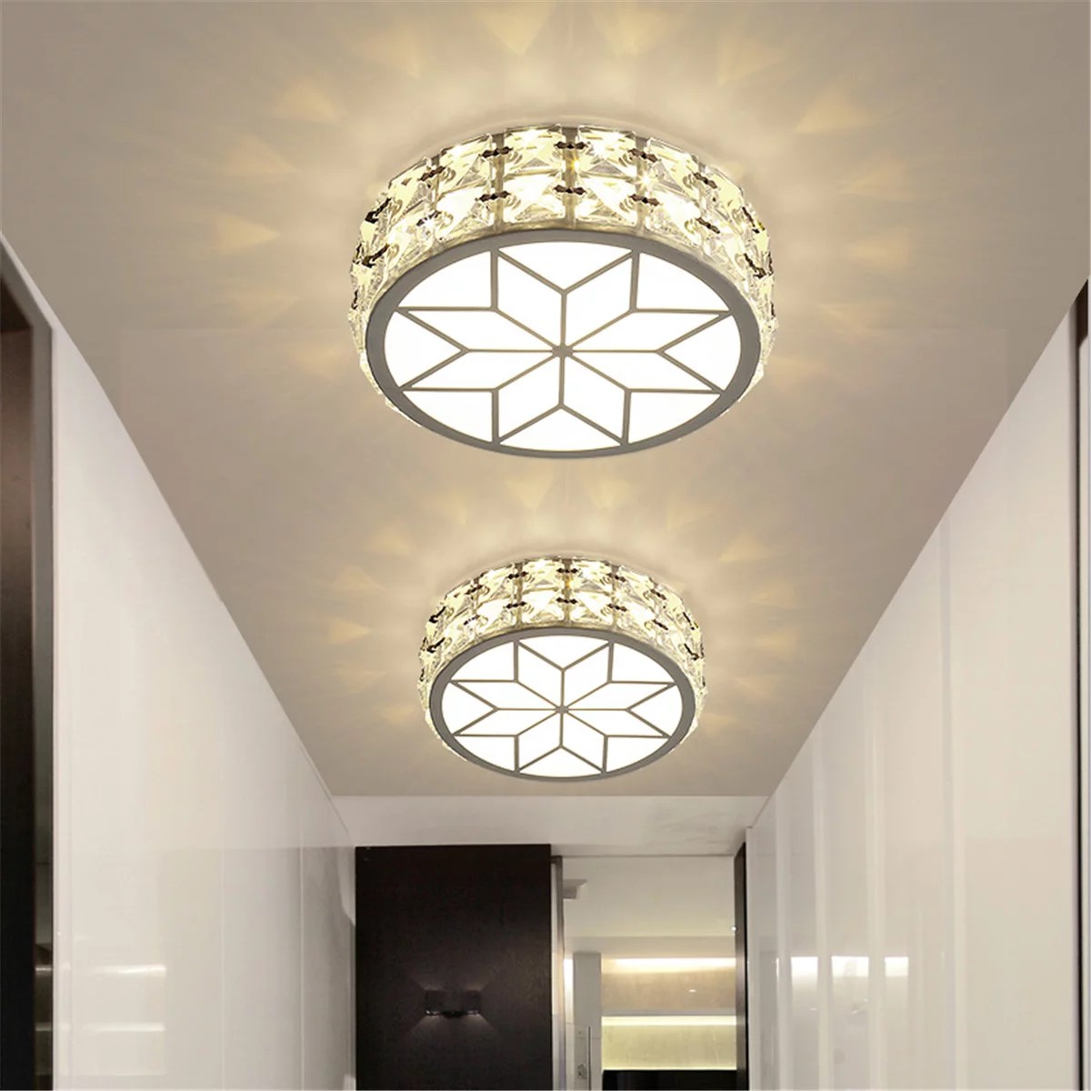 Modern Crystal Ceiling Light Fixture, 7" Round Acrylic Ceiling Lamp