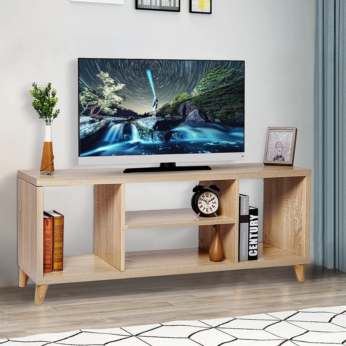 Modern TV Stand For TVs 40'' to 45'' w/4 Open Shelves Storage, TV