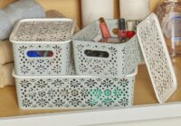 Set of 3 Stackable LaceDesign Bins with Lids for Bathrooms, Crafts