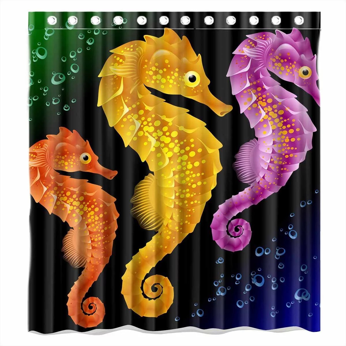 GreenDecor Colorful Seahorse Waterproof Shower Curtain Set with Hooks