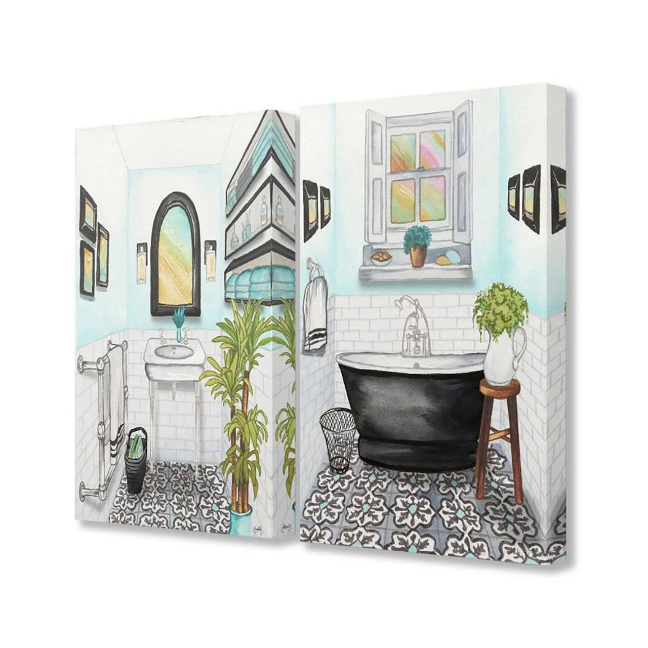 Stupell Home Decor Cute Bathrooms 2Piece Wall Art Set