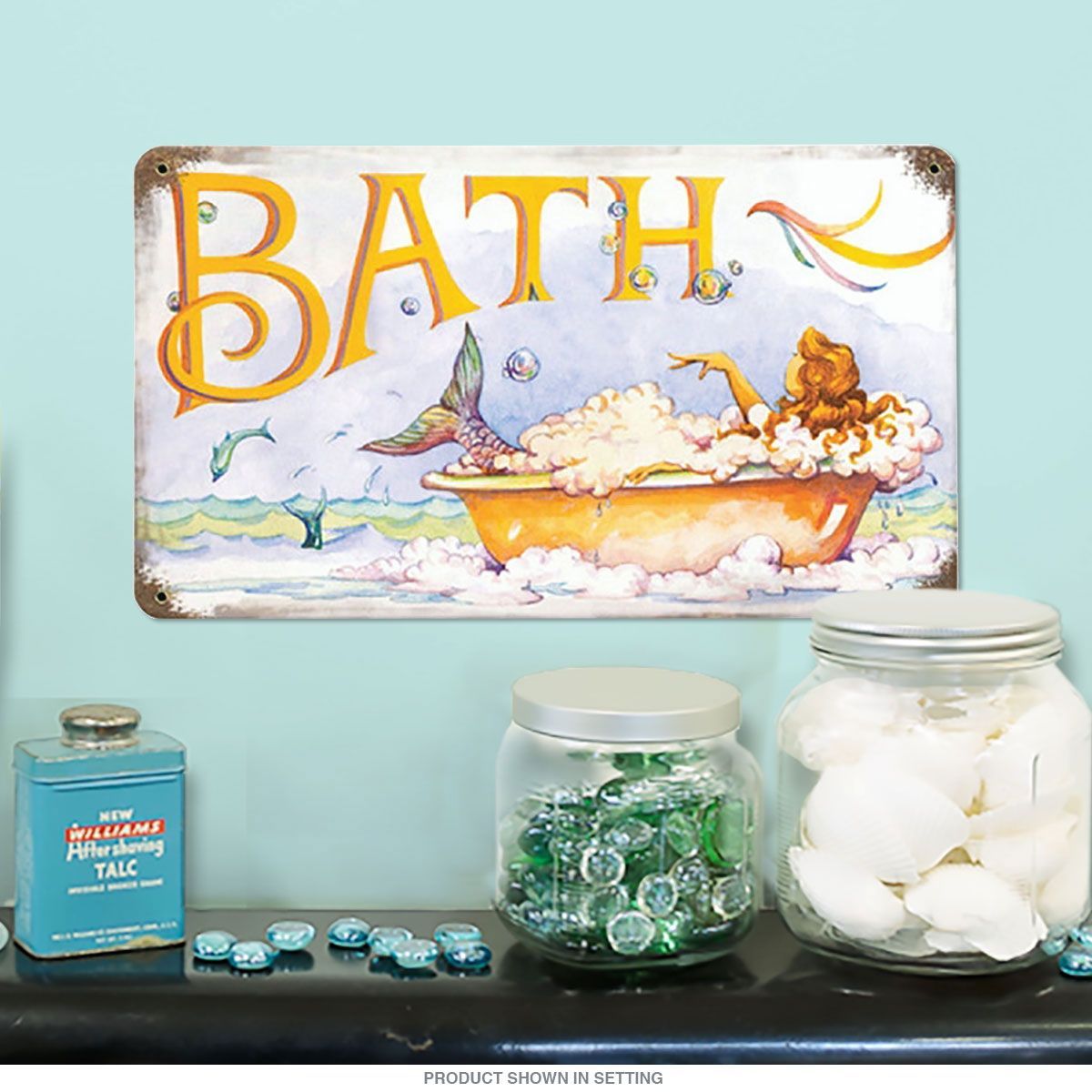 Vintage Mermaid Bath Metal Sign adds unique decor to your home or