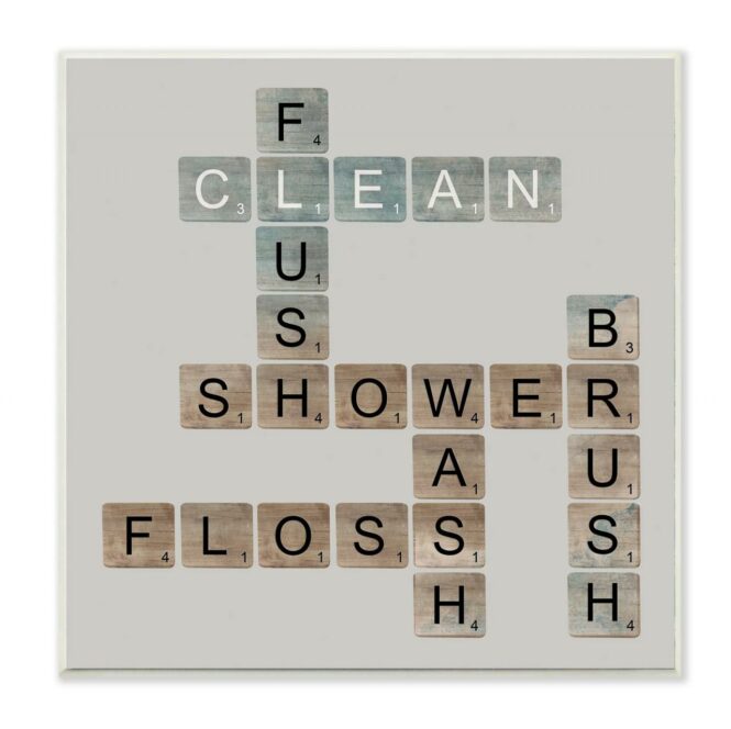 The Stupell Home Decor Collection Scrabble Bathroom Illustration Wall